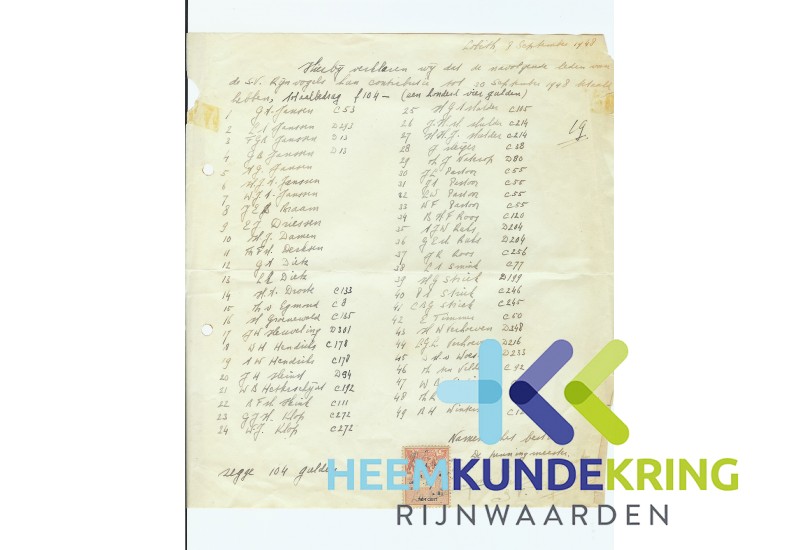 Betalingsbewijs Rijnvogels sept 1949